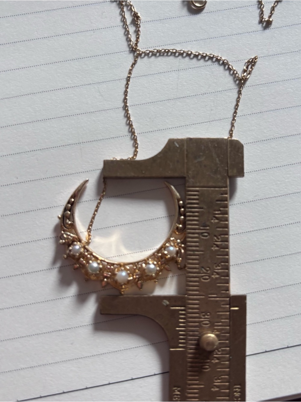 Antique Gold Crescent Necklace with Opalescent Stones - Women Jewelry - Picture 3 of 9